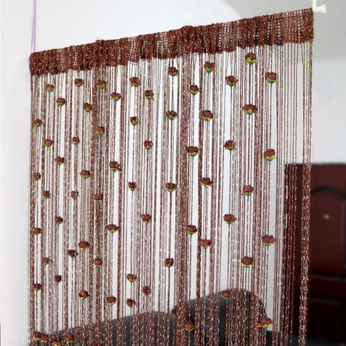 AQCQDQ Perlenvorhang Balkontür, Fadenvorhang mit Rose, 100x200 cm String Türvorhang Fensterdekoration für Türen, Wohnzimmer (Kaffee)