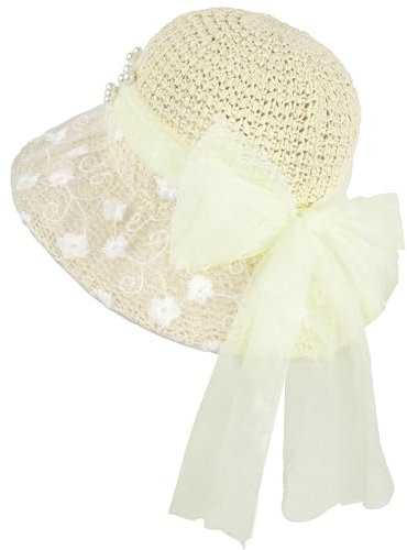 Meliyya Chapeau de paille pour femme - Pliable et réglable - Chapeau de soleil à fleurs - Chapeau de plage à large bord - Chapeau d'été, I-beige., taille unique