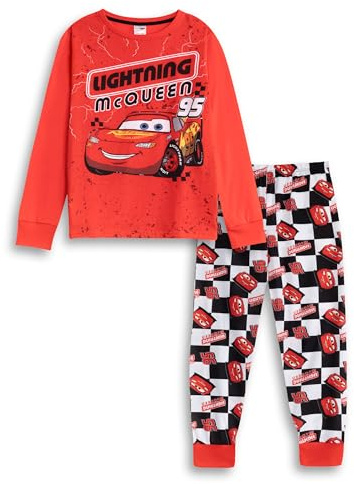 Disney Cars Lightning McQueen Boys Red Long Sleeve Long Leg Pyjama Set | Cartoon Sleepwear with Retro Design | Kids’ Nightwear for Bedtime & Lounging Merch