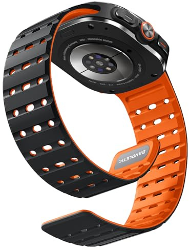 Bandletic Kompatibel mit Samsung Galaxy Watch Ultra 2/Ultra Armband 47mm | Magnetisch Silikon Sport Atmungsaktiv Ersatzbänder für Galaxy Watch Ultra 2/Ultra 47mm(2025/2024) Herren Damen, SchwarzOrange
