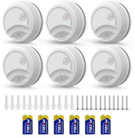 RenseCum Set aus 6 Rauchmeldern – 85 dB Feuermelder-Alarm, einsetzbare 9V-Batterie im Lieferumfang enthalten, Norm EN14604 Zertifiziert – Niedrigbatterie-Warnung, Keine Fehlalarme (6 Stück)