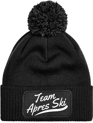 NIMAMA Mütze Beanie Team Apres Ski Strick Bommel Wintermütze Statement Lustiger Spruch Unisex Strickmütze für Herren & Damen