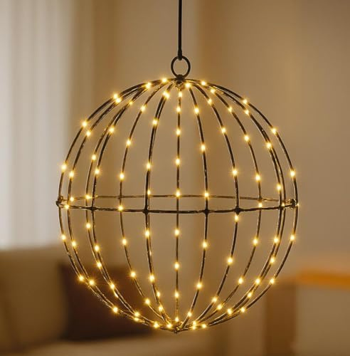 mucHome LED Metall Lichterkugel Ø20 cm, 100 warmweiße LEDs mit Timer - Batteriebetrieben - Weihnachtsdeko für Innen und Außen (IP44) Kugel Metallkugel Leuchtkugel Fenster Lichter Hängekugel Drahtkugel