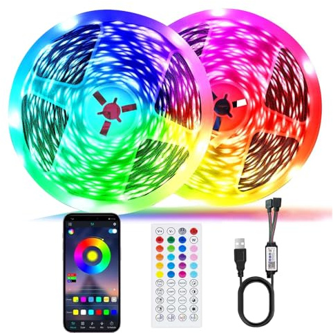 LED Strip 40M(20m×2), Bluetooth RGB LED Streifen Selbstklebend mit Fernbedienung und App, Sync mit Musik, Led Lichterkette für Schlafzimmer TV Zuhause Schrankdek