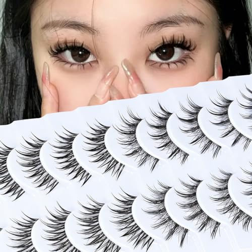 SIVZUMO 10 Paar Natürliche Wimpern Wispy Strip wimpern extensions, Lashes Natürlicher Look Falsche Wimpern ausgestellte Künstliche Wimpern Katzenaugenwimpern Weiche Cateye Eyeashes Fake - EP01
