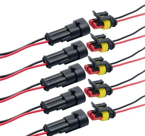 Homeponnew 2-poliges 12-V-Elektrokabel-Set für Auto, Motorrad, Marine, 10 Stück, kompatibel mit Amp Tyco Superseal, 1,50 mm² Kabel, 14 A Nennstrom