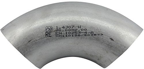 VAS1 Edelstahl Rohrbogen 1.4301 Geschweißt, 90 Grad, Durchmesser 25 mm, Stärke 2 mm