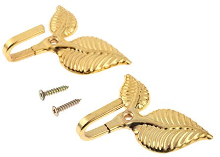 Hicello 2Pcs Gold Vintage Leaf Design Curtain Tieback Hold Back Hooks