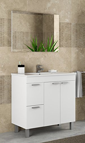 Abitti Mueble de Baño Sabela Estilo Contemporáneo en Color Blanco Brillo con 2 Cajones y 2 Puertas 80x80x45 cm (Lavabo PMMA)