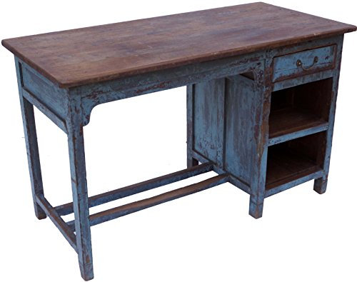 GURU SHOP Antiker Vintage Schreibtisch mit 1 Schublade, Ablagefächern - Modell 34, Braun, 76x123x59 cm, Schreibtische & Schreibpulte