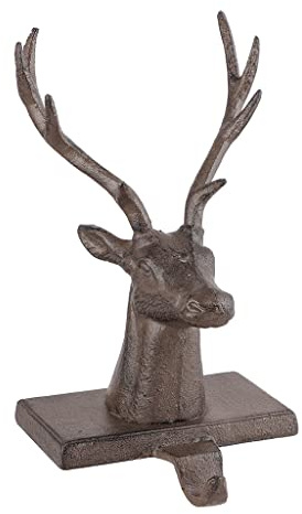 Dibor Set of 2 Stocking Holders Cast Iron Reindeer Christmas Stocking Holder Hanging Hooks - 1.5kg Recycled Metal Xmas Stocking Holder