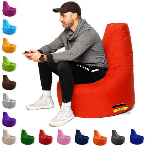 PATCH HOME Gamer Kissen & Lounge Sitzsack – befüllbar mit Reißverschluss, gefüllt mit Styropor, geeignet für In- & Outdoor. Perfekt als Gaming Sessel Sitzkissen (Rot - Ø 80cm x Höhe 90cm)
