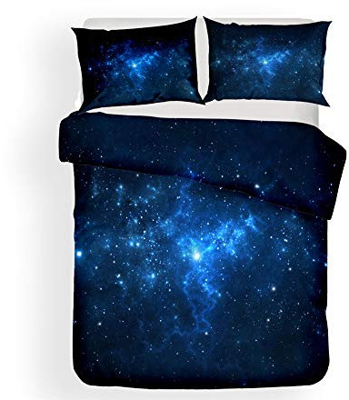 Bettwäsche Set Bettbezug und Kissenbezug 3D Galaxy Planet Nebel Aurora Blau Lila Gelb Nachthimmel Zuhause Schlafzimmer Dekoration Single Double King Die Ehe (Galaxy 1,Einzelbett 135x200 cm 2 Stück)