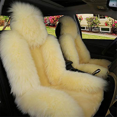 Plüsch Autositzbezug, Künstliche Lammfell Auto Sitzauflage,Winter Wolle Vorne Einzigen Sitzkissen,Autositzkissen Abdeckung Auto Sitzbezug 1 Stück (Beige)