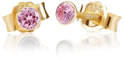 NKlaus Paar 3,5mm 333 Gelb Gold 8 Karat Ohrstecker Kristall Zirkonia Pink Butterfly Verschluss Damen Mädchen 3364