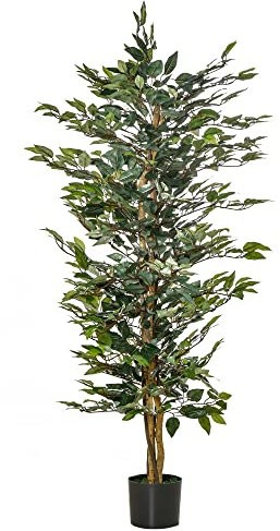 HOMCOM Künstlicher Ficus-Baum groß 150 cm Kunstbaum, Kunstpflanze, Plastik Künstliche Pflanzen im Topf, Fake Plant wie echt für Wohnzimmer Schlafzimmer Büro Garten Moderne Dekoration Geschenk