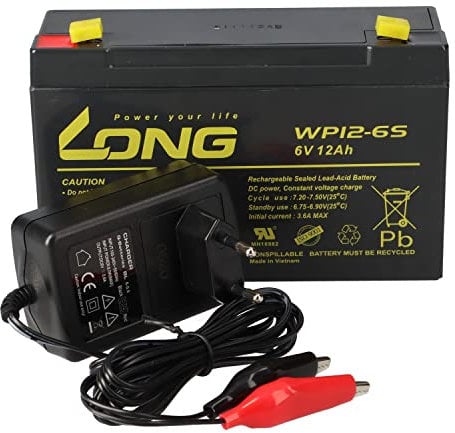 AGM BLEI AKKU Batterie 6V 12Ah + LADEGERÄT Set kompatibel Kinderauto Notstrom UVM.