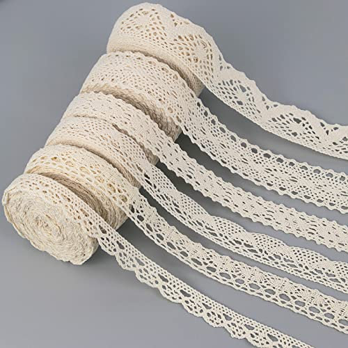 Spitzenband Vintage Beige 30m Spitze Deko Geschenkband für Hochzeit Tischdekoration Nähen DIY Handwerk.