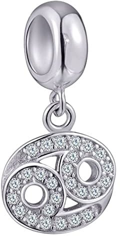 Krebs Sternzeichen Charms passen Pandora Geburtstag Armband, 925 Sterling Silber Cancer Zodiac Sign Halskette Anhänger, 12 Horoskop CZ Perlen, Geschenke für Papa/Nana/Mädchen