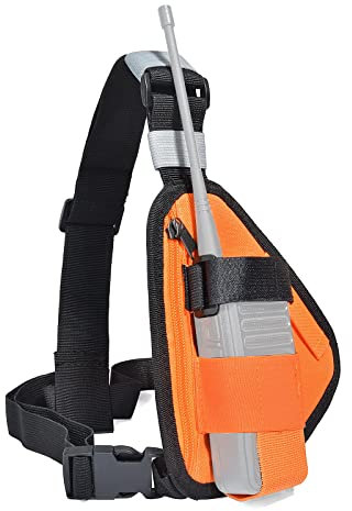 HYS Chest Funkgeräte-Harnisch, Tragbare Weste Brusttasche Schwarz mit Verstellbarem Riemen Kompatibel mit Baofeng Motorola Uniden Kenwood ICOM Walkie Talkie (Small, Orange, 1)