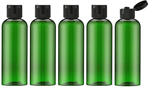 Toureal 100ML Flacon avec Flip Cap Vide (5 Pièces), Rechargeable Bouteille de Voyage pour Cosmétique avec Entonnoir (Vert)