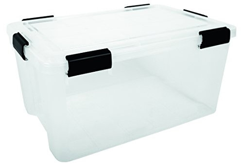 Iris Ohyama Airtight Plastic Storage Boxes with Lids, 50L, Set of 1, Clear, Hermetic Waterproof Seal, Durable Latching Buckles, Stackable, For Outdoors, Garage, Clothes, Dust Proof, BPA Free, AT-L