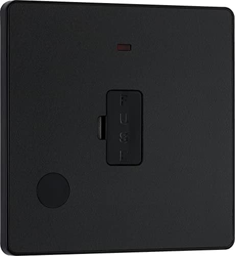BG Electrical Unswitched Fused Connection Unit with LED Power Indicator and Flex Outlet, Fused Spur FCU, Double Pole, Screwless Front Plate, Round Edges, Evolve, Matt Black, 13A, PCDMB54B