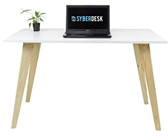 SyberDesk Computertisch, Beine aus massivem Kiefer, Schreibtisch, Schreibtisch im skandinavischen Stil, für Büro, Wohnzimmer, Schlafzimmer – Weiß – 120 × 65 × 75 cm – Sydesign SK