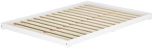 Erst-Holz Weißes Futonbett platzsparend extra niedriges Bodenbett 140x200 Kiefer V-60.47W-14, Ausstattung:Rollrost inkl.