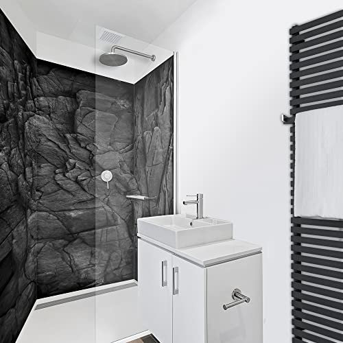 WANDFREUDE individuelle Duschrückwand Aluverbundplatte auf Maß (3 Stück - Schiefer - Premium Brillant Lack) – Dusche Wandverkleidung Duschwandverkleidung Duschrückwände