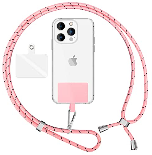 NALIA Bunte Universal-Kette mit Pad, Band für Handy-Hülle zum Umhängen | Rosa Schwarz