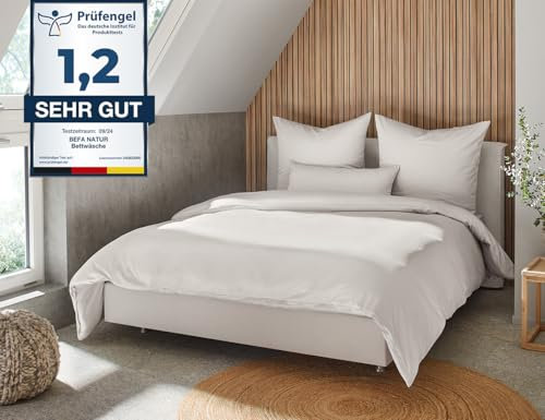 BEFA NATUR Made in Germany Bettwäsche Set, Bettbezug 135x200 cm und Kissenbezug 80x80 cm aus Baumwolle-Satin, Allergiker geeignet, Öko-Text 100 Klasse 1 Zertifiziert - Weiß