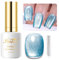 Imtiti DeepSkyBlue Color Gel Nail Polish, 0.5fl oz Holographic 9D Cat Eyes Glitter Magnetic Gel Polish with Magnetic Stick for Nail Salon