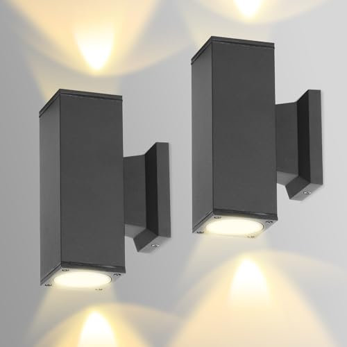 Aigostar Applique Murale Intérieur et Extérieur,Lampe Murale Éclairage Haut et Bas. Douille GU10,Etanchéité IP65. Idéal Patios,Jardins,Couloirs,Balcons,Porches,Ampoule non Incluse(Pack de 2)