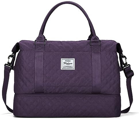 Borsone da Viaggio Donna, Bagaglio a Mano Borsa da Viaggio con Scomparto per le Scarpe, Borsa Sportiva Borsone da Palestra Grande, Borsa da Weekend, Borsa per Ospedale,H9-Porpora scuro