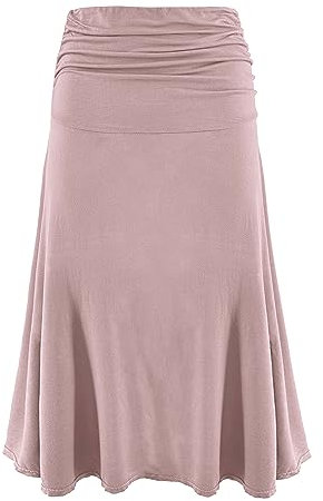 Laphilo Gonna Donna Tinta Unita Casual Elasticizzata in Vita Gonna Svasato Midi al Ginocchio Comoda e Leggera cod.9521 (2XL, Rosa)