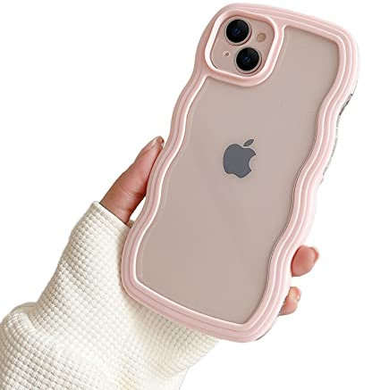 Ownest Compatible with iPhone 15 Plus Case,Transparent Cute Curly Simple Wave Case Aesthetic Design Bumper for Girls Women Soft TPU Protective Phone Case for iPhone 15 Plus -Pink