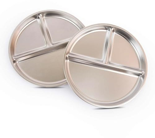 BESSE AND TYBEE Portion Control Plate | for Weight Loss Divided Plates Adults Bariatric Stainless Steel - 9''x9''