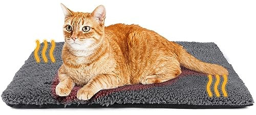 MORA PETS Self Heating Cat Bed Heated Cat Blanket Self Warming Pet Pad Thermal Pet Mat Blanket for Indoor Outdoor Pets Extra Warm Kitten Pad with Removable Cover Non-Slip Bottom Washable 61 x 45cm