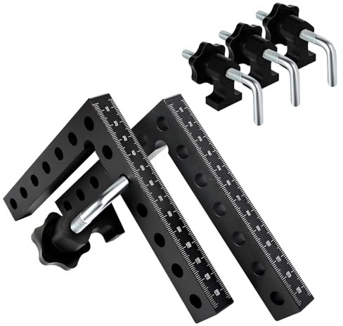 90 Degree Right Angle Positioning Square Clamp, Aluminum Alloy Right Angle Clamp, Woodworking Carpenter Corner Clamping Square Tool for Picture Frames, Boxes, Cabinets or Drawers (14cm/5.5) Black