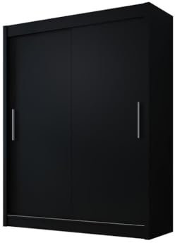 Easy4You D1 120 cm Schwarz Schiebetüren Kleiderschrank 120x200x58 cm Schlafzimmermöbel, Aufbewahrung - Mehrzweckschrank - Farbe: Schwarz