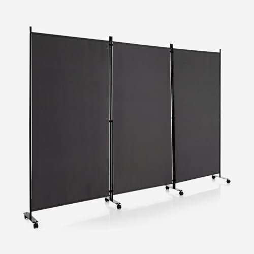 GOPLUS Paravent Pliant 3 Panneaux avec Roues, Brise Vue Intérieure et Extérieure avec Support en Métal,Paravent de Chambre Retractable 262x180CM, pour Salon, Chambre, Hôpital(Gris)