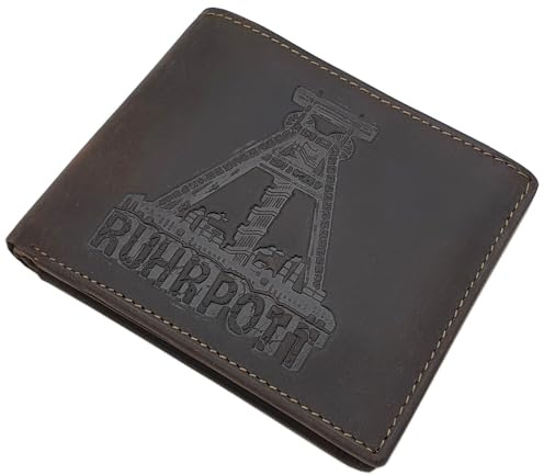 myledershop Büffel-Vollleder Geldbörse (Modell 2 / Querformat/Braun) | RFID & NFC Schutz, Ruhrpott-Motiv, Geldbeutel, Portemonnaie, Geldtasche
