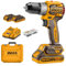 Ingco 20V Cordless Drill with Brushless Motor 20V Lithium-Ion 60Nm Drill with 2Pcs 2.0Ah Battery CDLI20602E