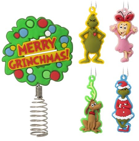 Hallmark Dr. Seuss's How the Grinch Stole Christmas! Puntale per albero di Natale in miniatura da 12,7 cm e mini ornamenti, set da 5, infrangibile