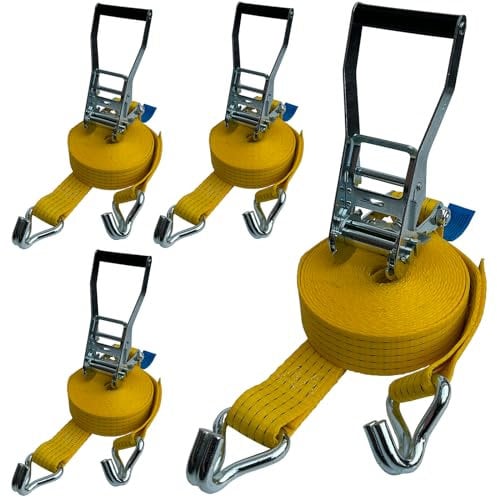 4 x LKW Ratschen Zurrgurt 2-teilig 5 x 800 cm Gelb Spitzhaken ZC52081 Ladungssicherung