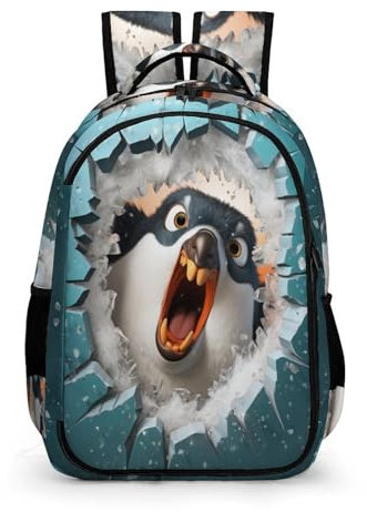 WCEECE Schulrucksack Für Jungen Mädchen Schulrucksack Tierpinguin Druck Rucksack Jugendlichen Schultasche Outdoor Daypack