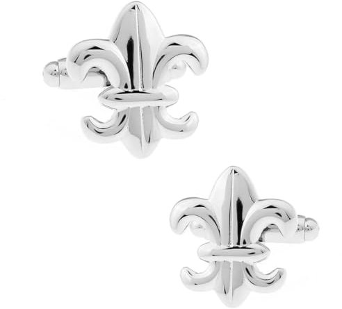 Bouton de Manchette Fleur de Lys | Cadeau pour Homme Moderne | Boutons de Manchette Argenté Chemise Hommes Mariage Fêtes et Anniversaires