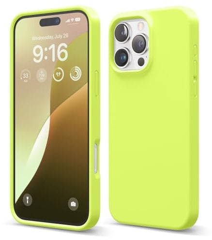 elago Compatible with iPhone 16 Pro Max Case, Premium Liquid Silicone Case, Full Body Protective Cover, Shockproof, Slim Phone Case, Anti-Scratch Soft Microfiber Lining, 6.9 inch (Neon Yellow)