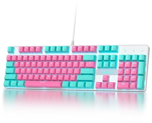 SbocKeeb Teclado mecánico RGB rosa para juegos, teclado mecánico con cable de 104 teclas, teclado cremoso con almohadilla numérica, interruptor rojo lineal NKRO teclado mecánico de tamaño completo